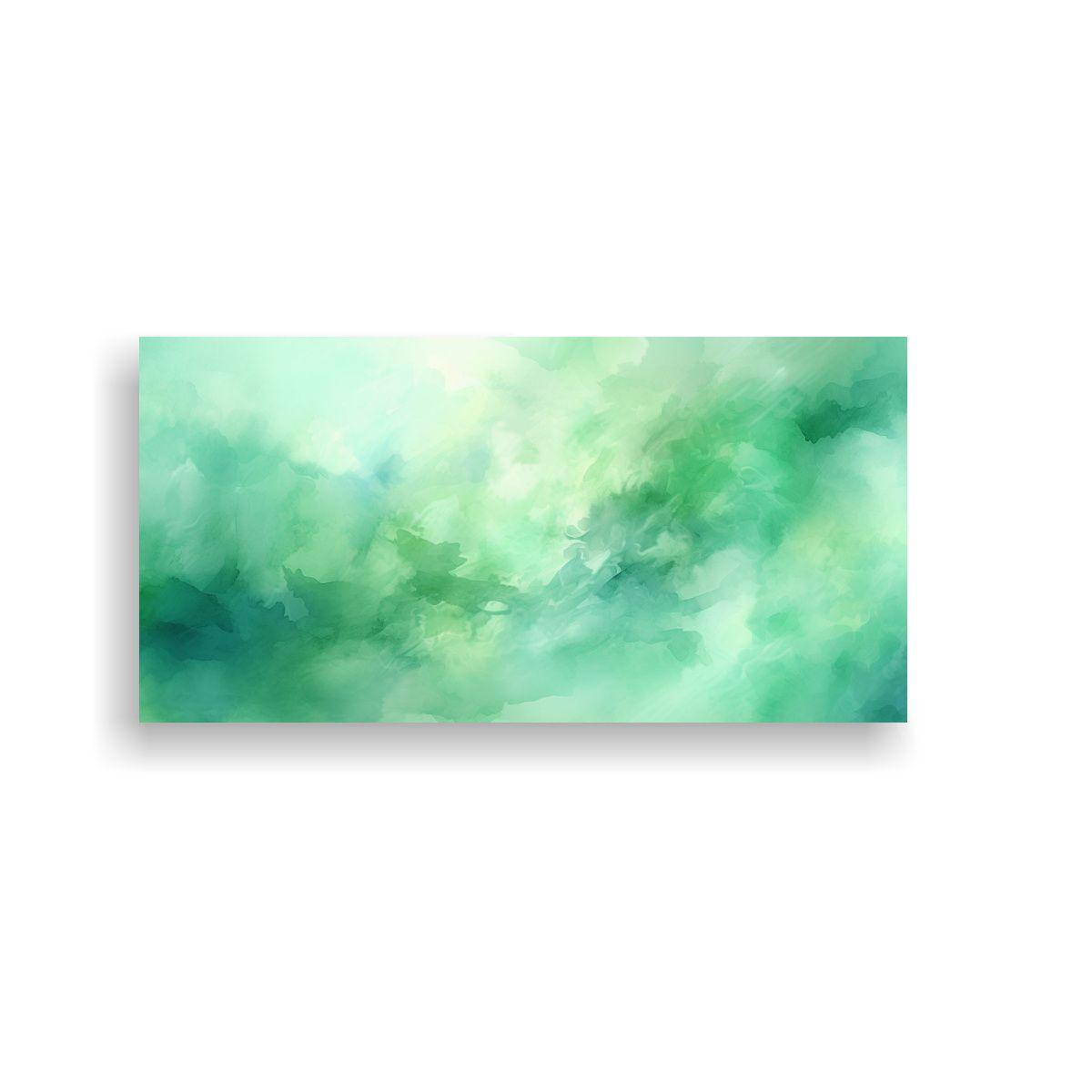 Pintura Abstracta Elegante En Acuarela Verde Suave 40x20cm-0