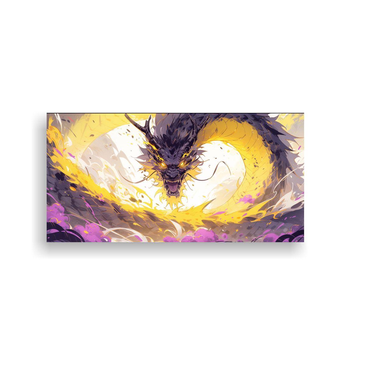 Cuadro Decorativo: Dragón Amarillo Y Morado En 60x30cm-0
