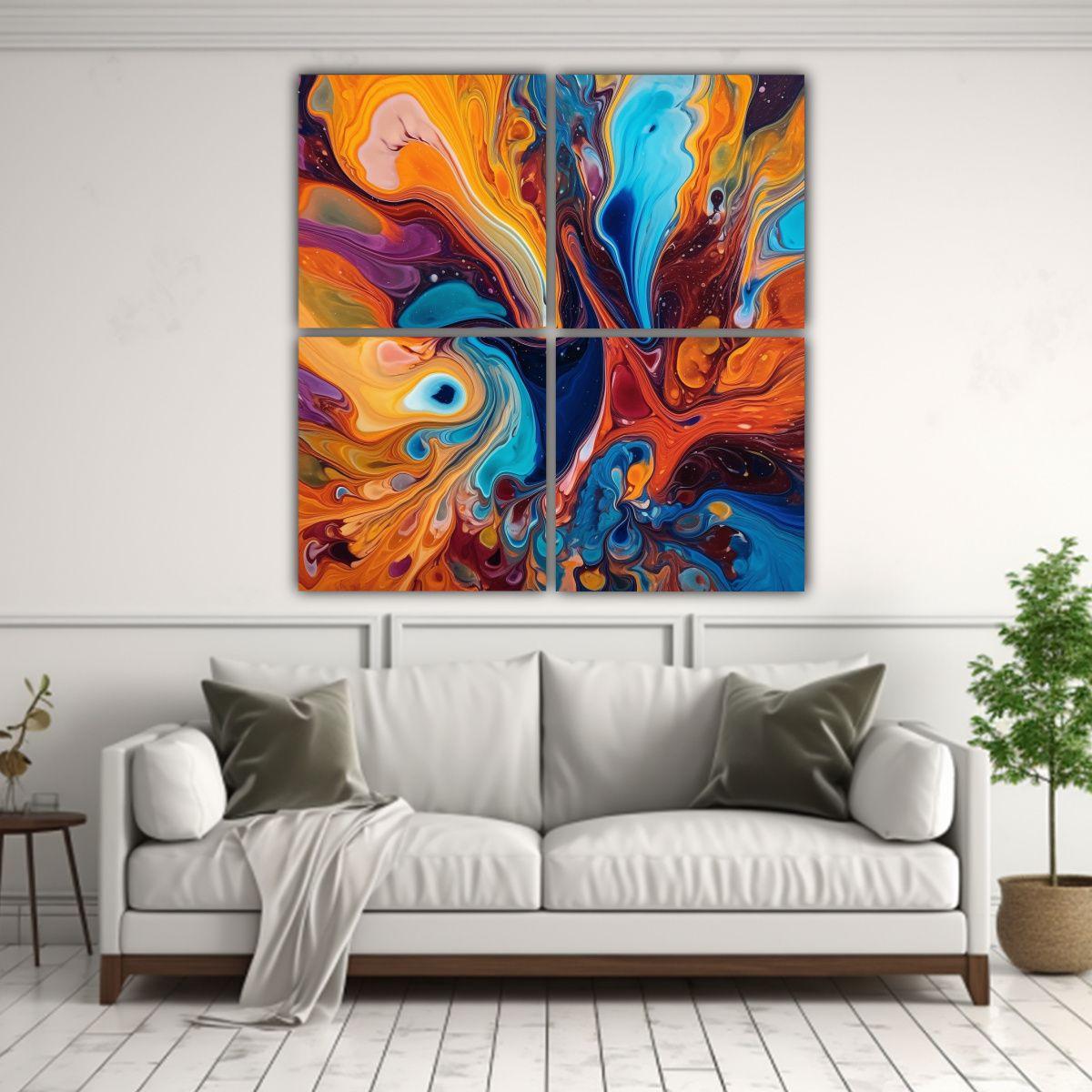 Arte Fluido Inspirador En Cuatro Lienzos 60x60 Cm-2
