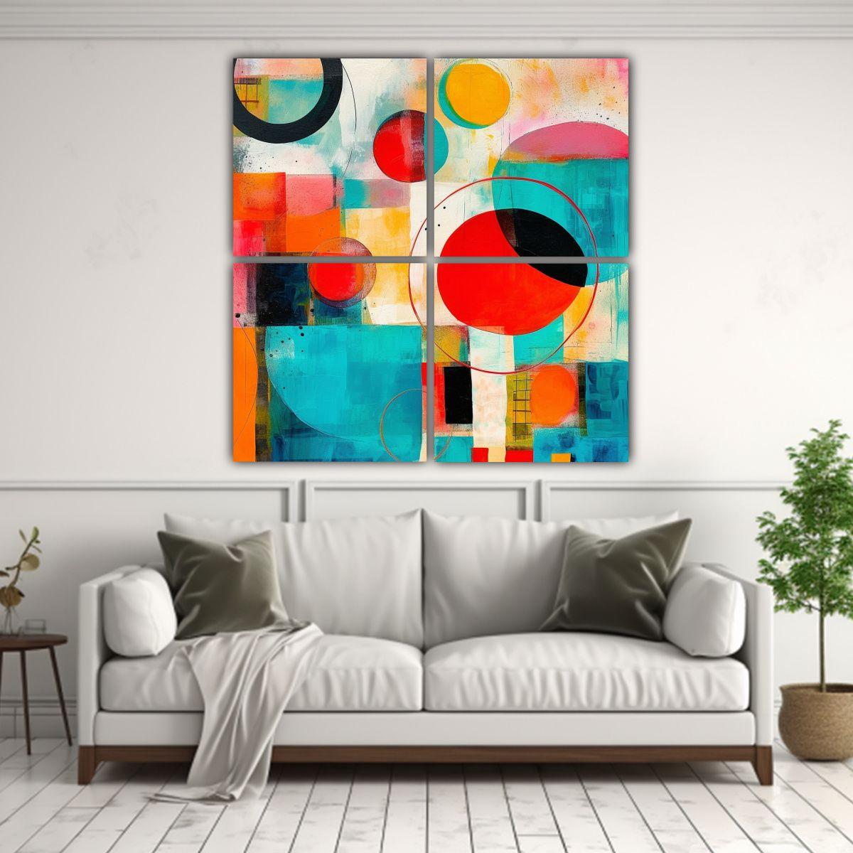 Cuatro Artes Abstractos Coloridos Inspiración 120x120 Cm-2