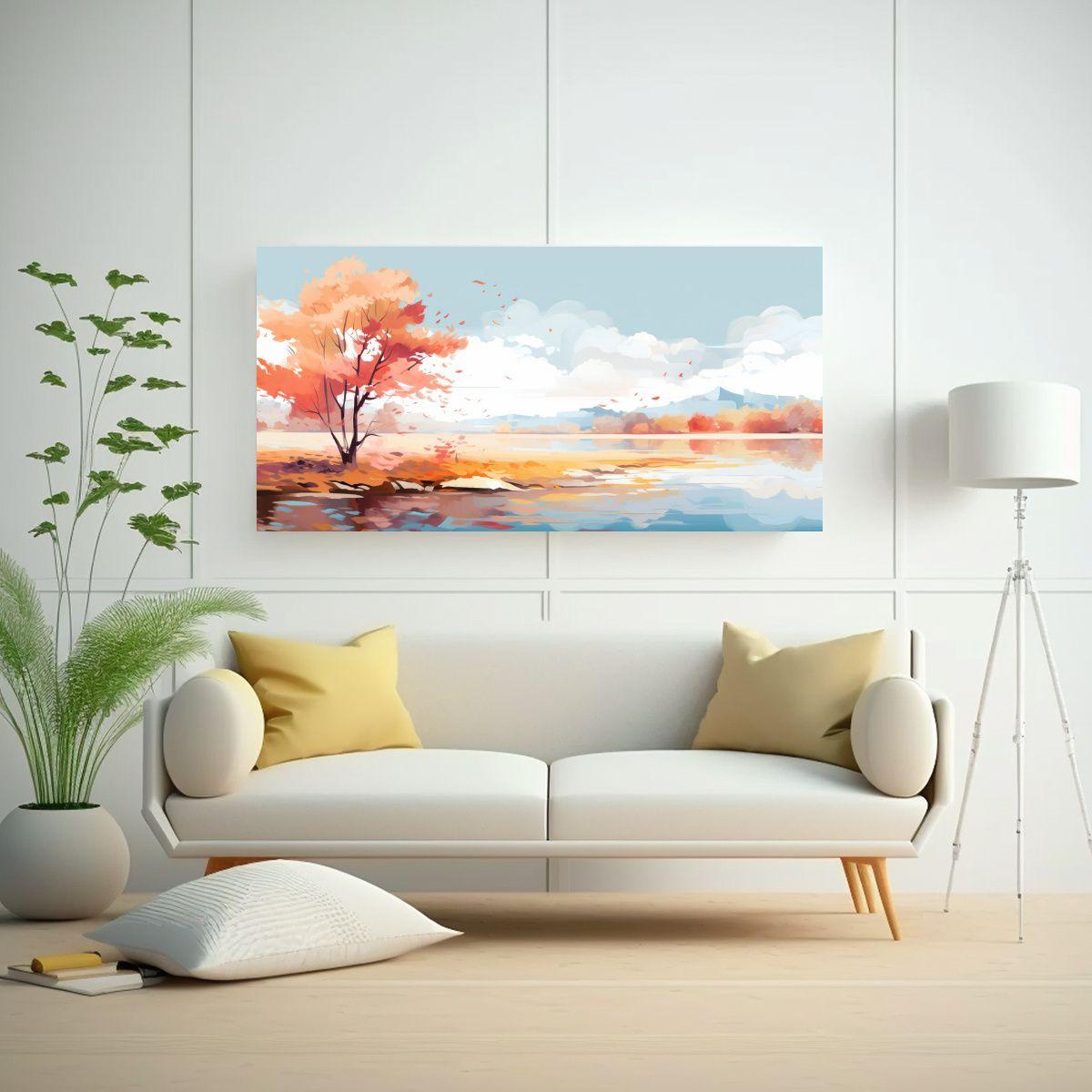 Paisaje Otoñal Con Colores Pasteles En Arte Pop N 140x70cm-2
