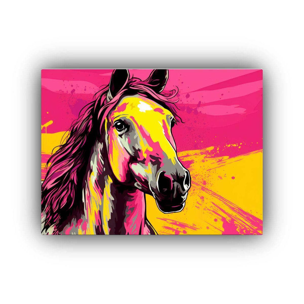Cuadro Vitalidad Clydesdale En Amarillo Y Rosa Arte Pop Neo. 40x30cm-0