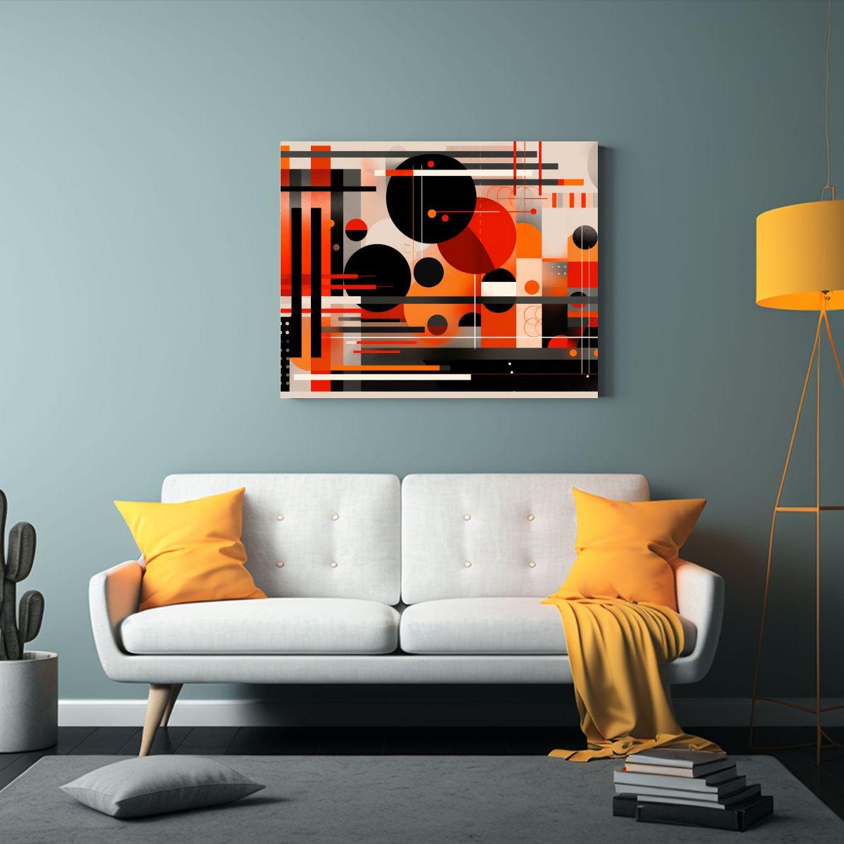 Cuadro Abstracto Surrealista En Naranja Y Negro Decoración  90x60cm-2