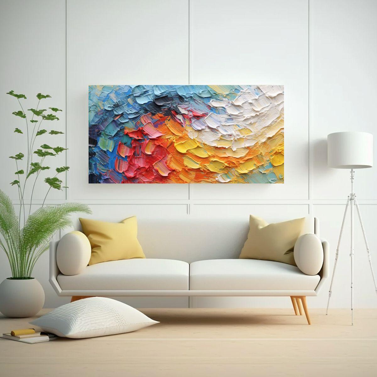 Pintura Abstracta Estructurada Con Colores 60x30 Cm-2