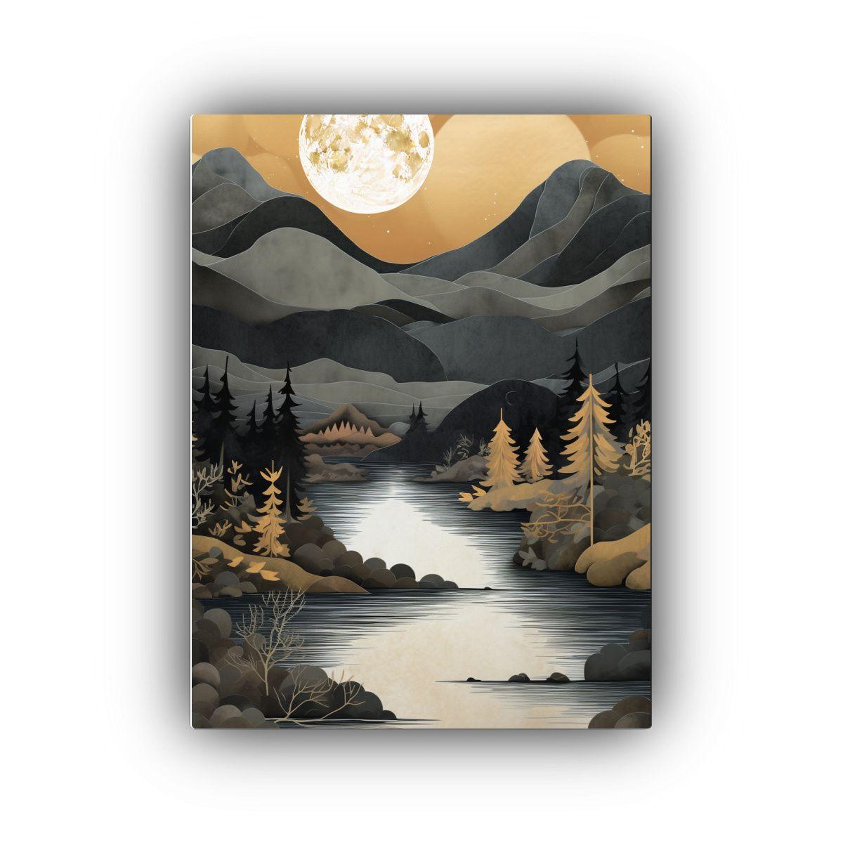 Cuadro Vintage De Paisaje De Montaña Cerca Del Lago En Deco 60x90cm-0