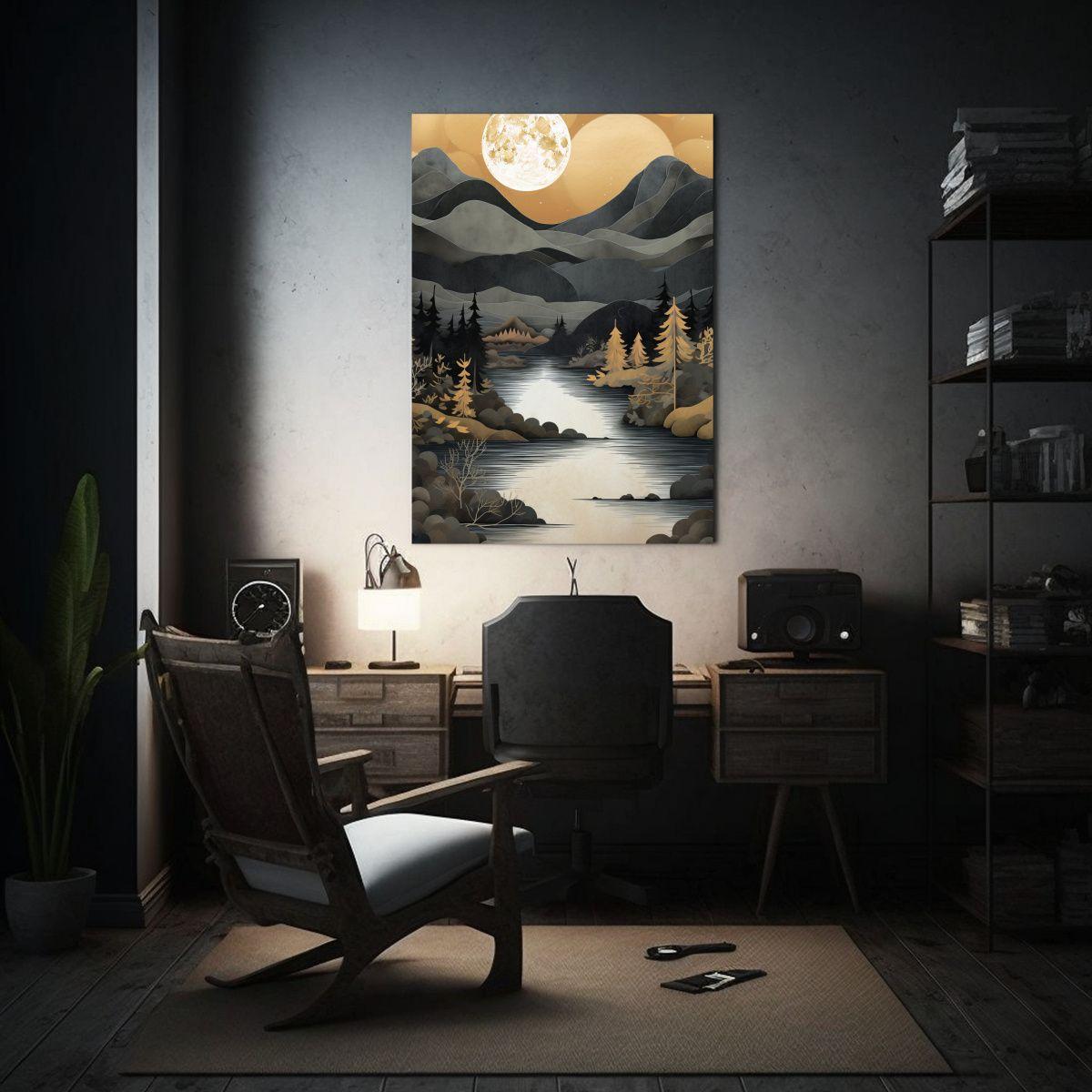 Cuadro Vintage De Paisaje De Montaña Cerca Del Lago En Deco 60x90cm-2