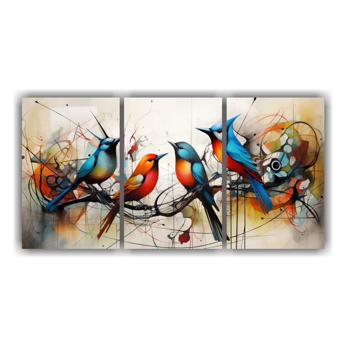 Trío De Cuadros Abstractos De Pájaros En 120x60 Cm-0