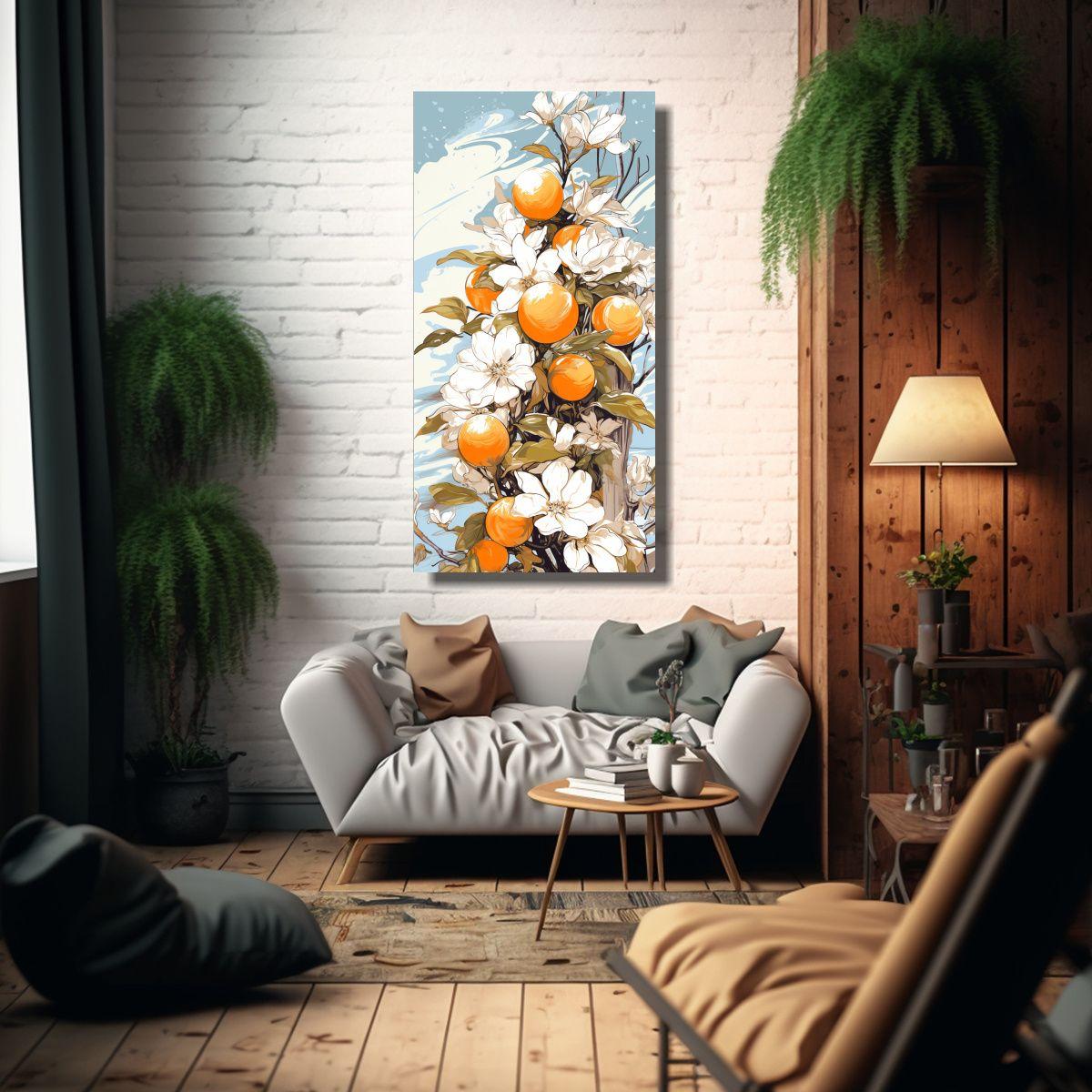 Cuadro Decorativo Luminoso: Árbol Naranja En Colo 50x100cm-2