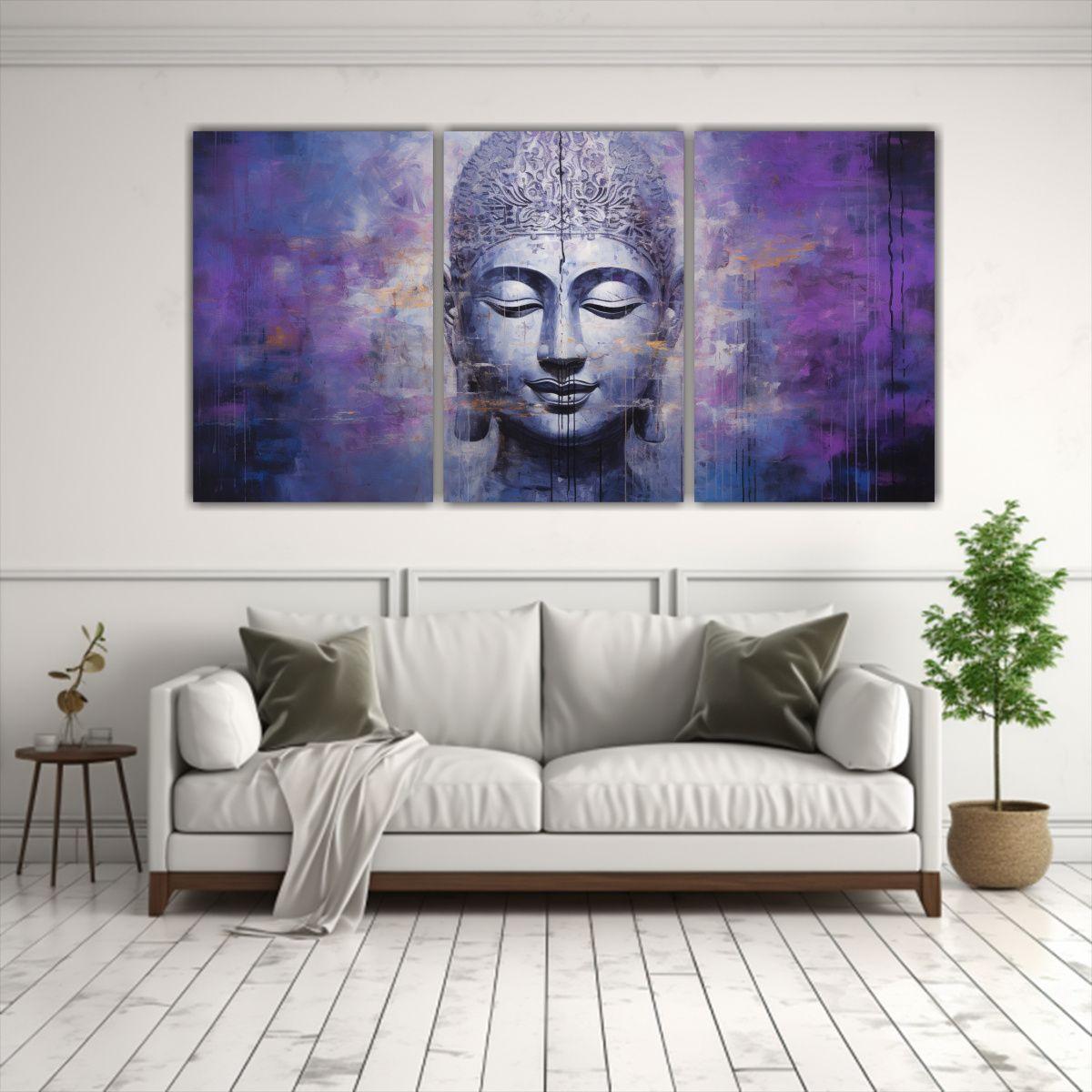 Cuadros Vintage Estilo Abstracto Plata Y Morado 150x75 Cm-2