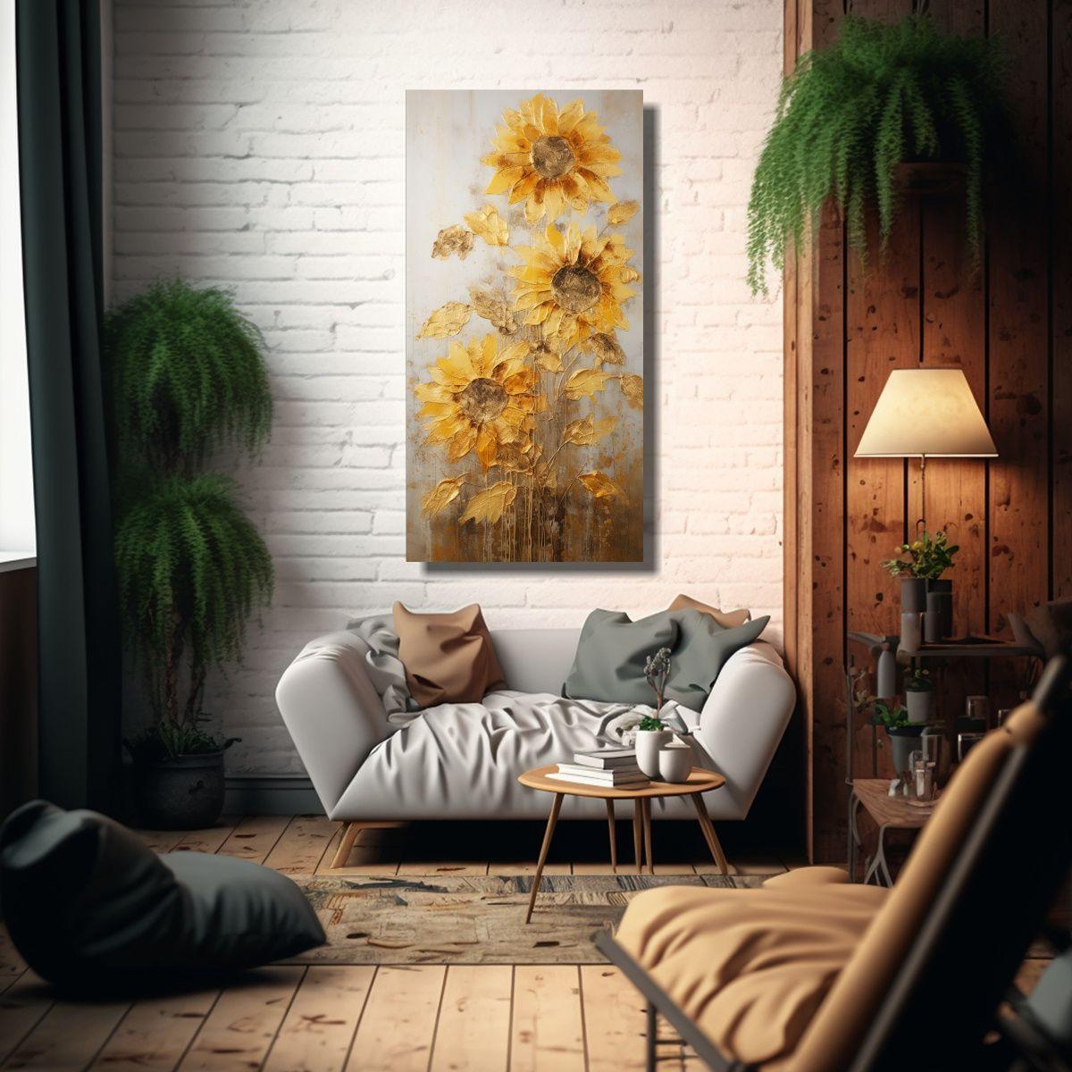 Lienzo Abstracto Para Cocina Con Girasoles 60x120cm-2