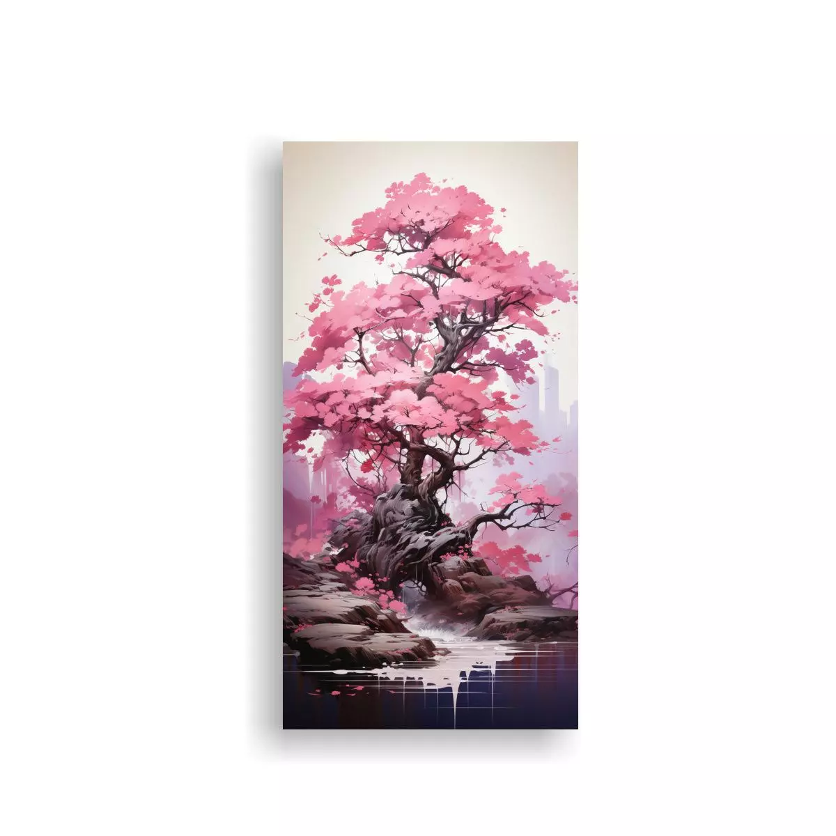 Pintura Abstracta De árbol Bonsái En Colores Neg 40x80cm-0
