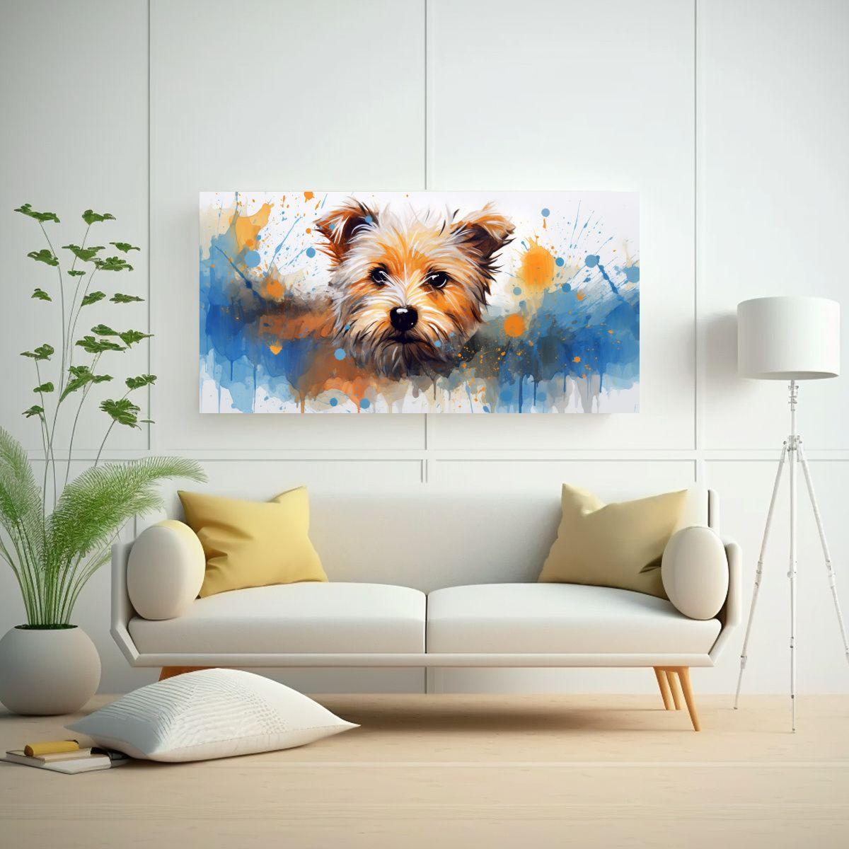 Cuadro Moderno Terrier En Colores Naranja Y Azul 60x30cm-2