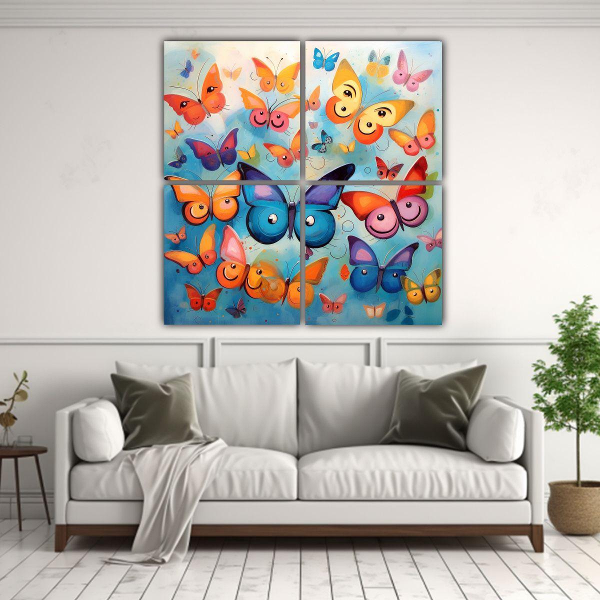 Cuadro De Pared Acuarela Mariposas Vida Feliz 100x100 Cm-2