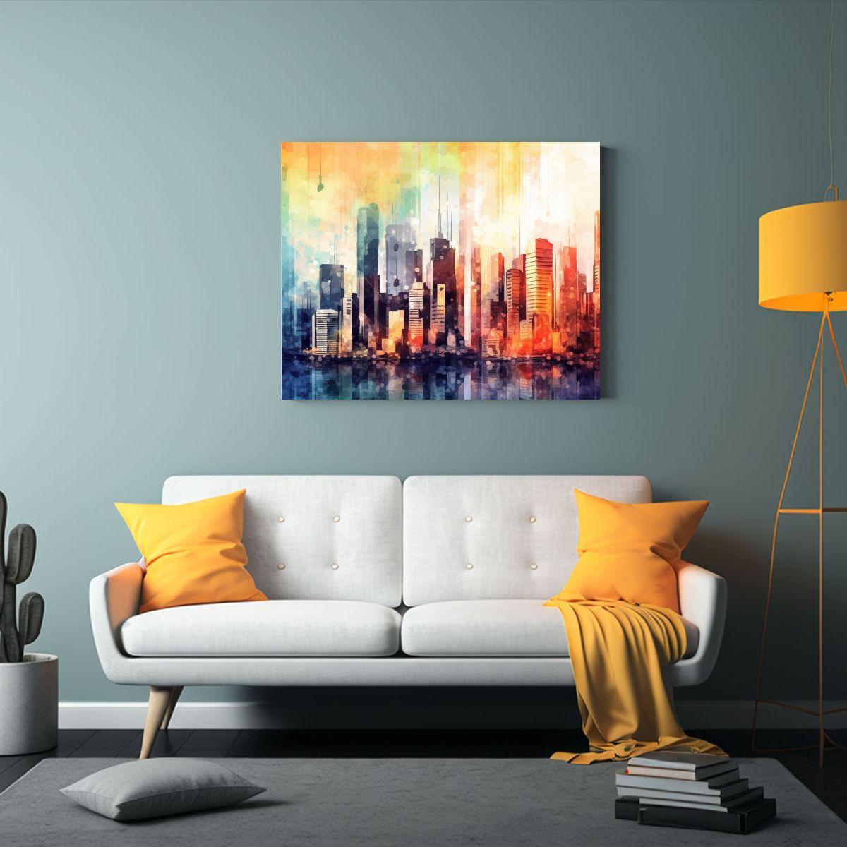 Pintura Original De Rascacielos Estilo Abstracto Para Decora 75x50cm-2