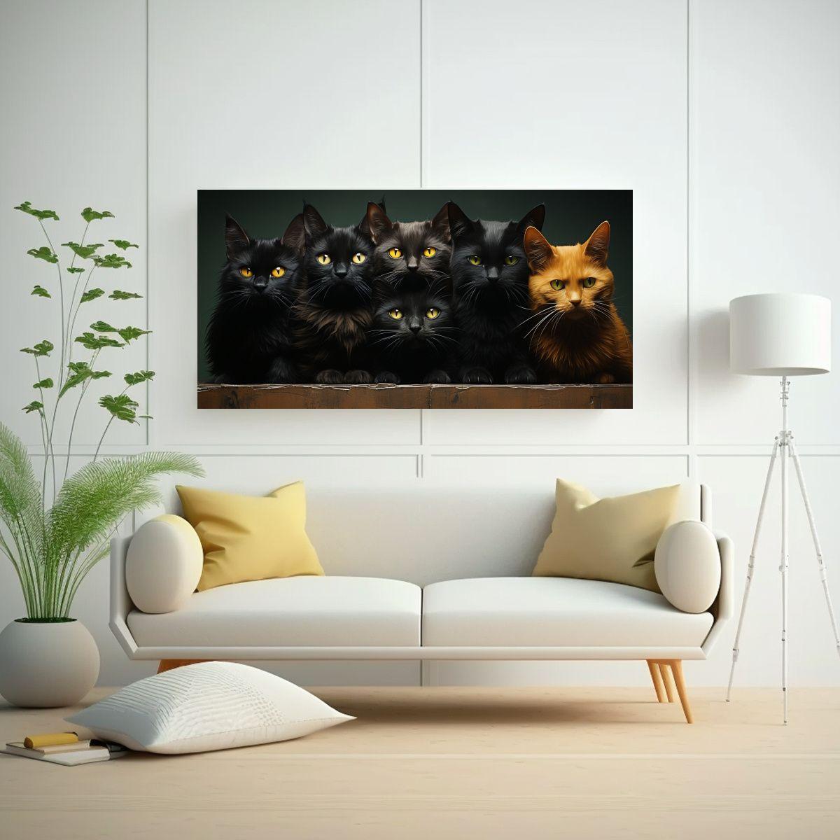 Pintura De Lienzo De Gatos Negros Apilados 120x60cm-2
