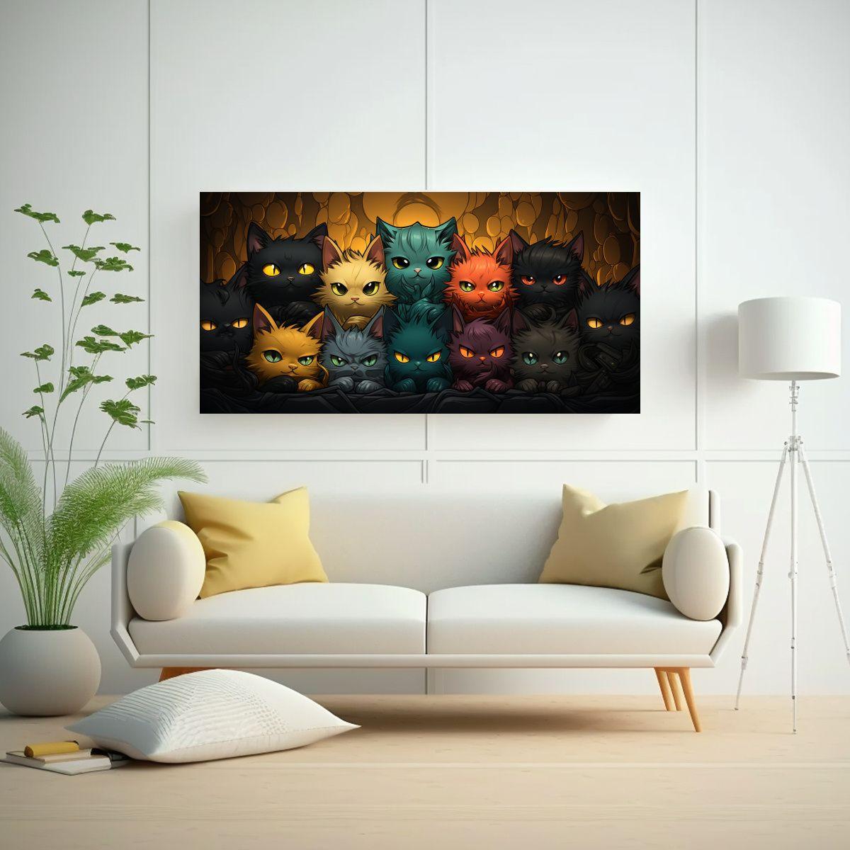 Cuadros Decorativos Gatos De Colores Apilados 120x60cm-2