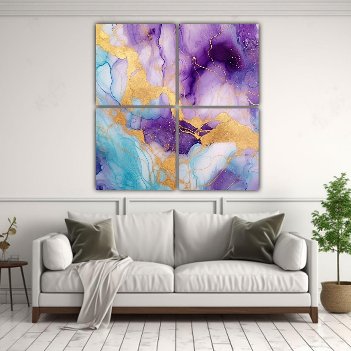 Cuatro Lienzos Inspiración Alegre Composición 80x80 Cm-2