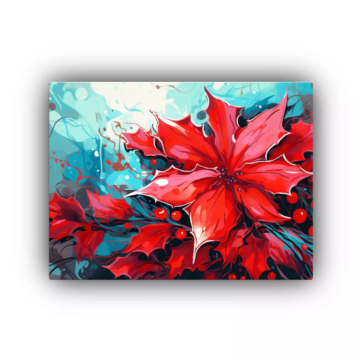 Lienzo Vanguardia: Hojas De Acebo Rojo Neonoir Neo Pop 65x50cm-0