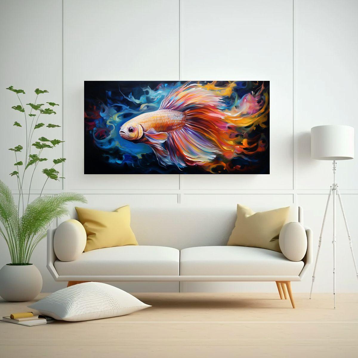 Cuadro Inspirador De Pez Betta En Estilo Pintura 80x40cm-2