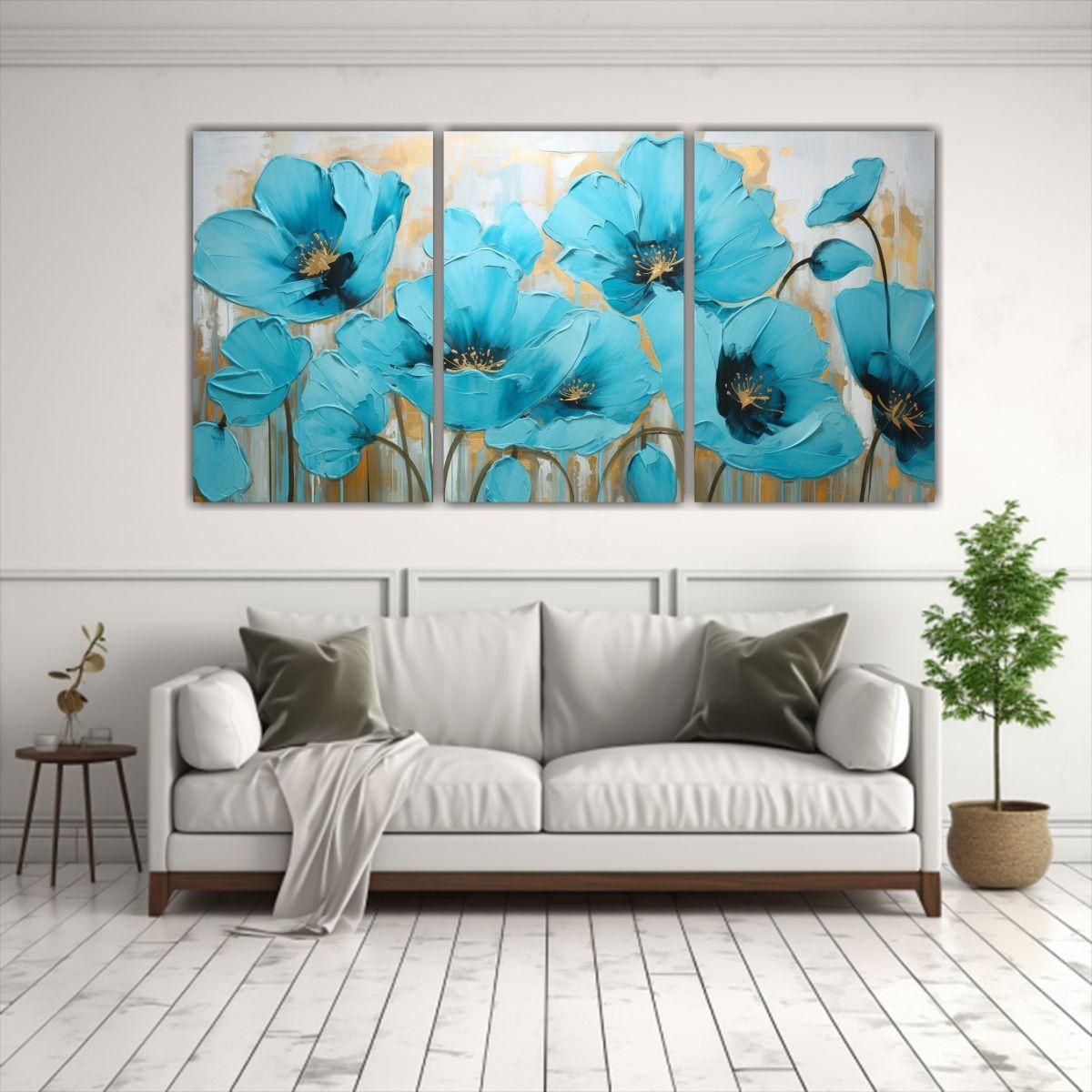 Pintura En Lienzo Estilo Turquesa Con Amapolas 180x90 Cm-2