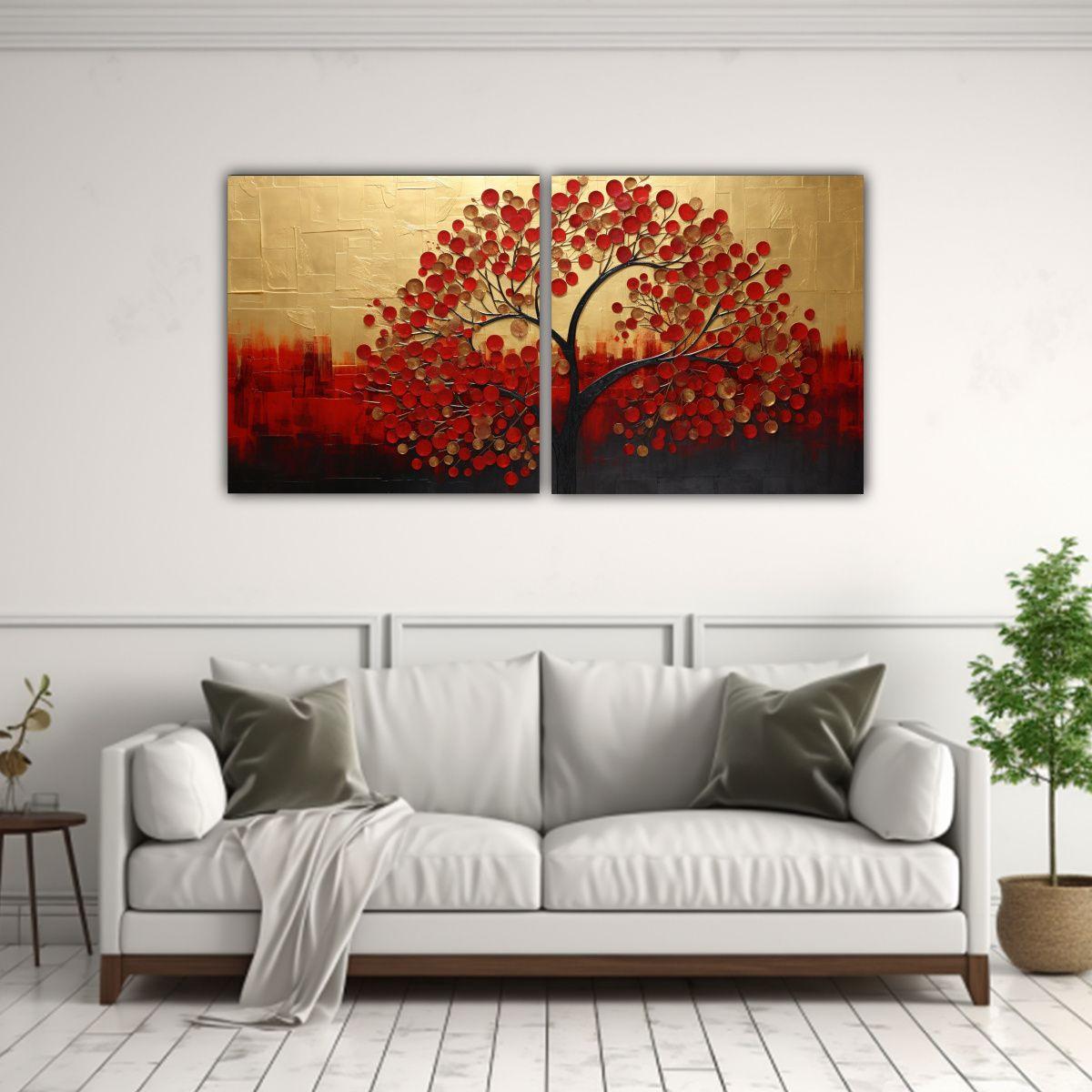 Cuadros Impactantes De Árbol En Rojo Y Dorado 160x80 Cm-2
