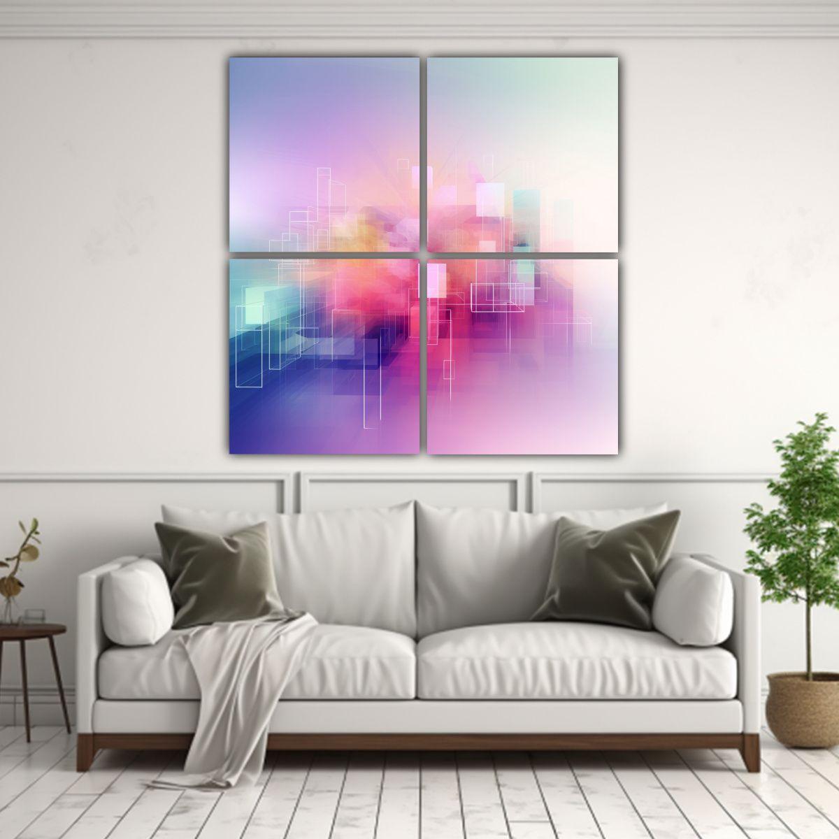 Cuatro Lienzos De Tela Composición En Tonos 160x160 Cm-2