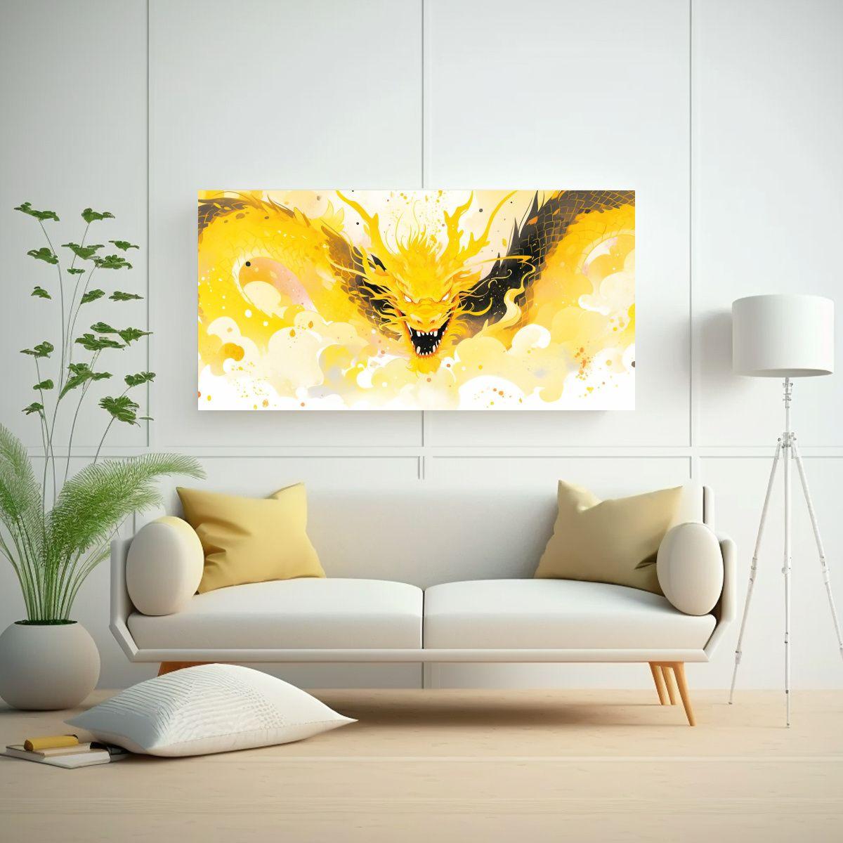 Cuadro Tela Movimiento Dragón Acuarela Colores Am 80x40cm-2