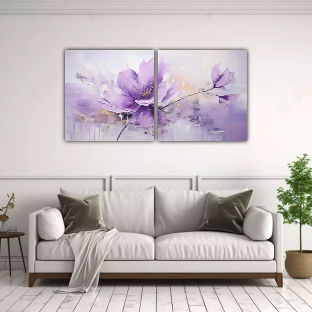 Pintura Horizontal De Flores Púrpuras En Lienzo 60x30 Cm-2