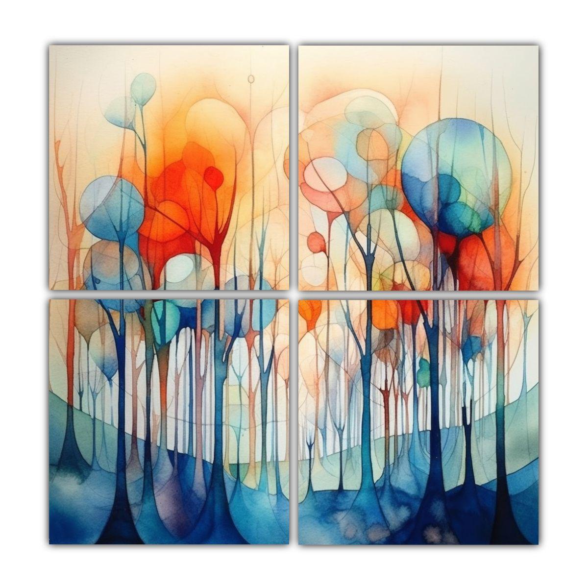 Cuadro Abstracto De Árboles En Bastidor: Esquema 120x120 Cm-0