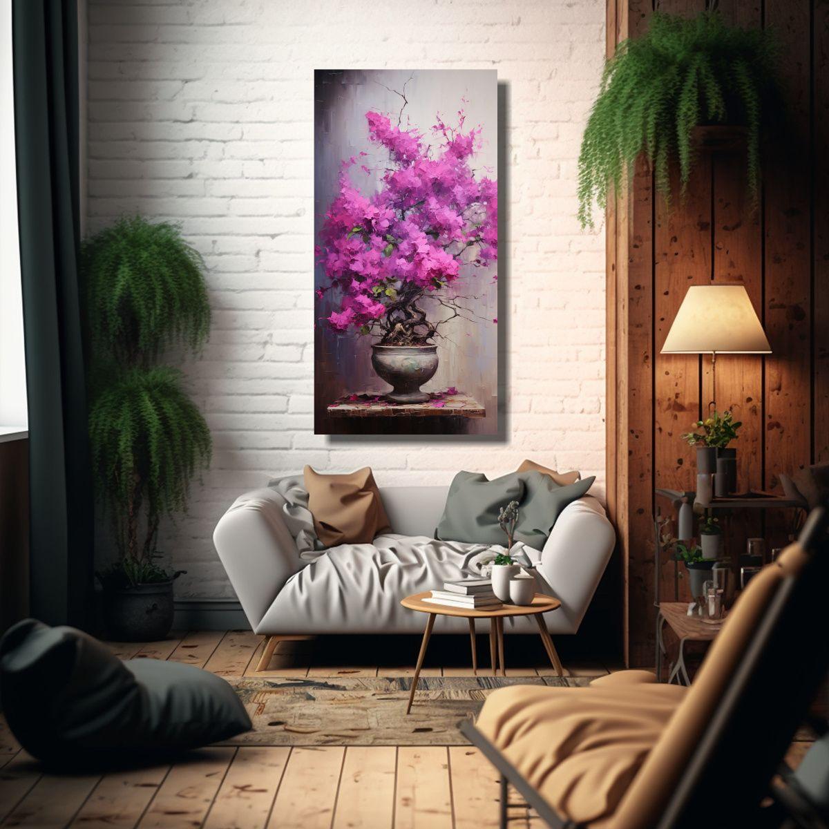 Pintura Abstracta De Bonsái Bougainvillea, Alta C 20x40cm-2