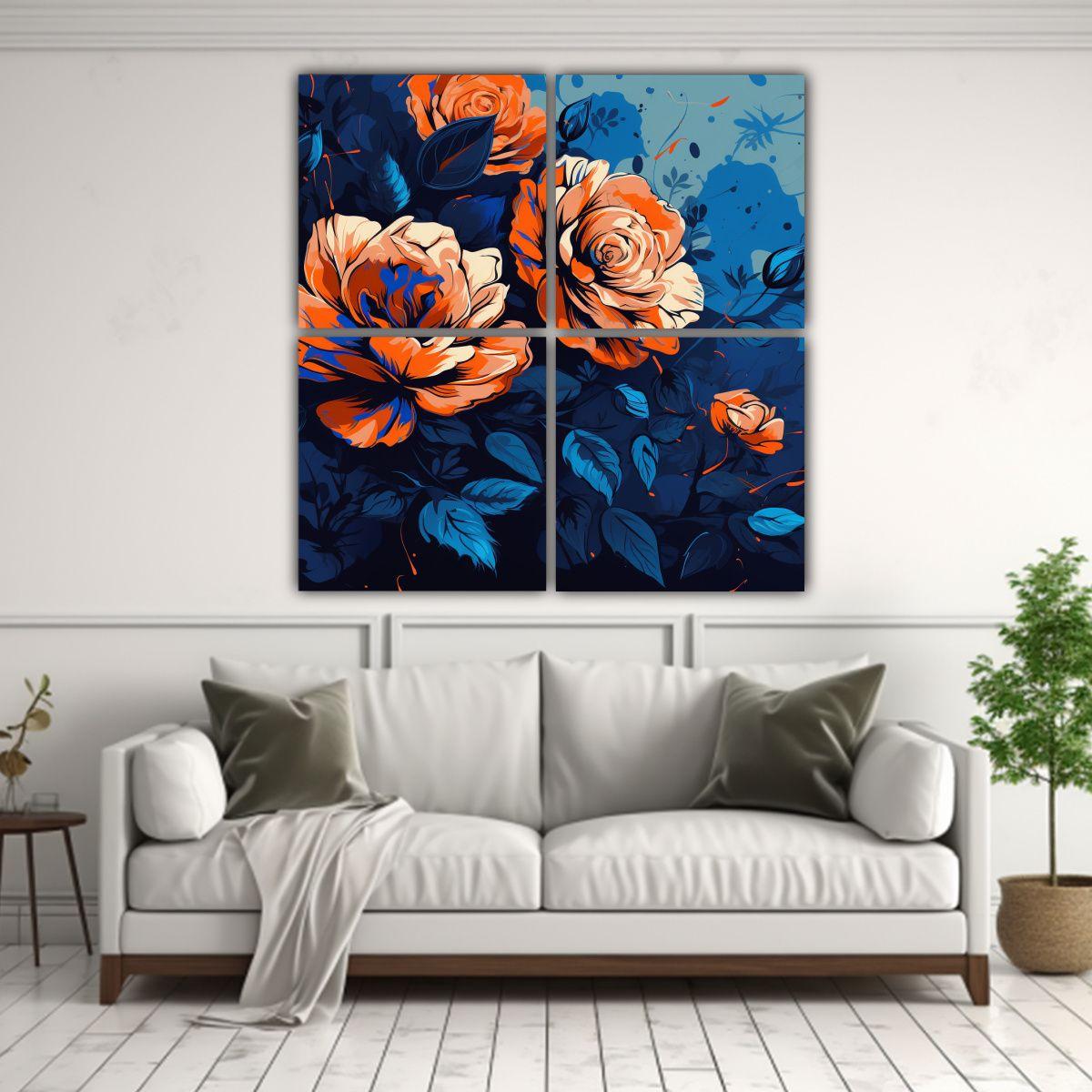 Cuadros Dibujo Armonia En Naranja Y Azul 120x120 Cm-2