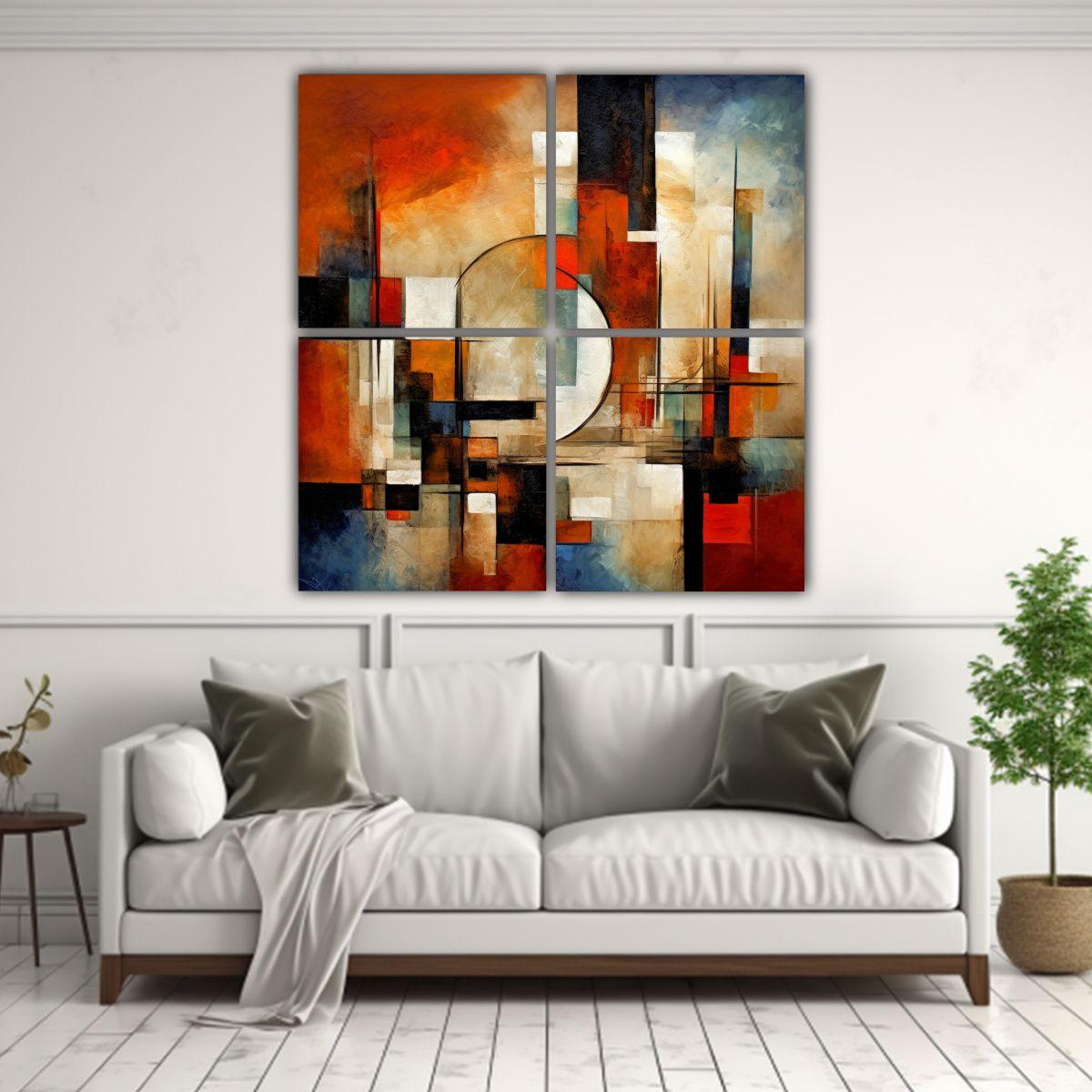 Cuadros Abstractos De Tela: Decoración Clásica 160x160 Cm-2