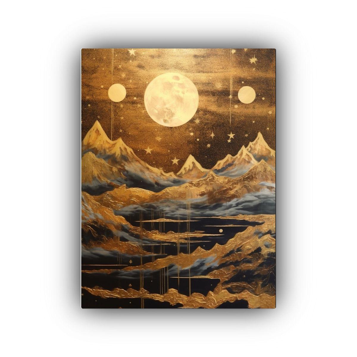 Pintura Decorativa Montaña Fase Lunar Noche 80x120 Cm-0