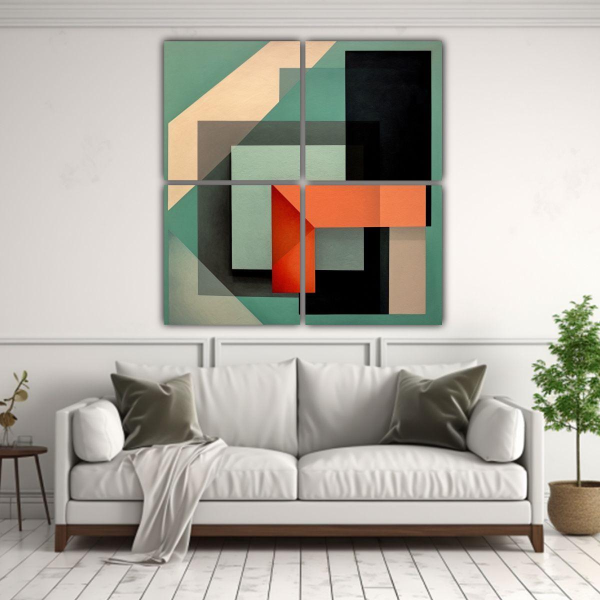 Cuatro Cuadros Acuarela Geométricos De 100x100 Cm-2