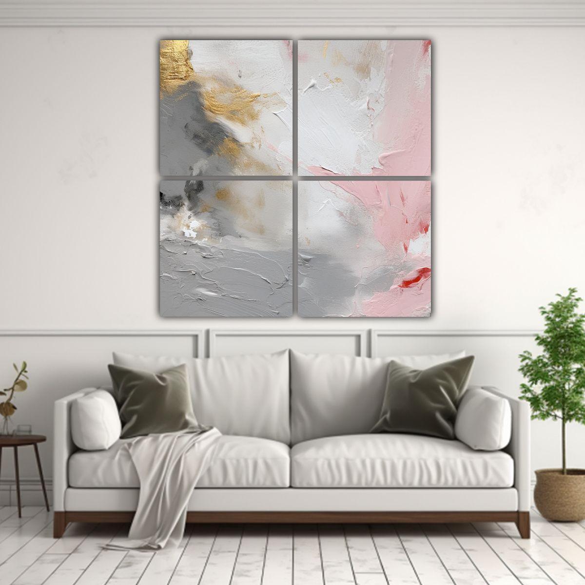 Pintura Abstracta Rosa, Gris Y Blancos En Lienzo 100x100 Cm-2