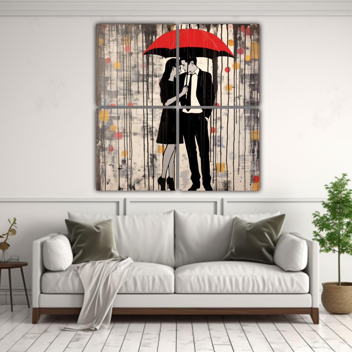 Cuadros Concepto Living Pareja Bajo La Lluvia De 160x160 Cm-2