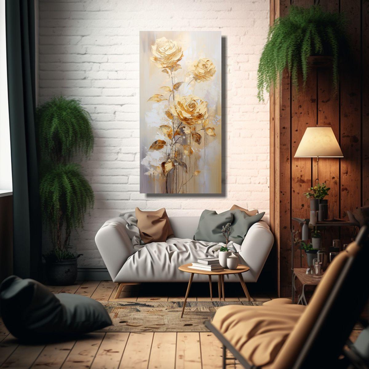 Lienzo Vanguardia Calma Pintura Rosada Dorada 30x60cm-2