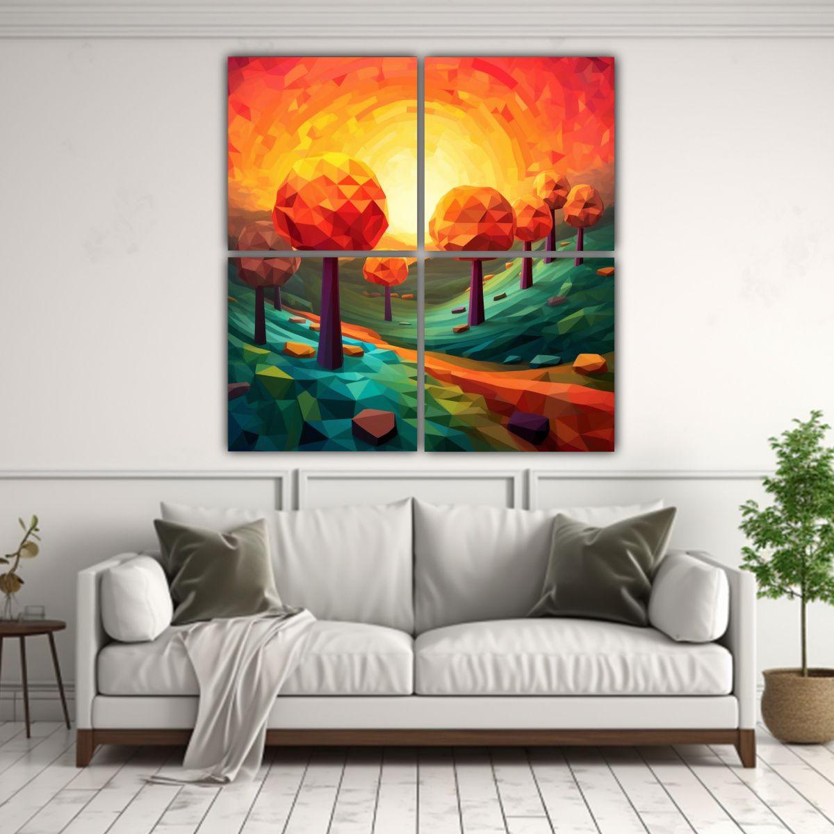 Cuadros Modernos Simetría Paisaje Low Poly De 180x180 Cm-2