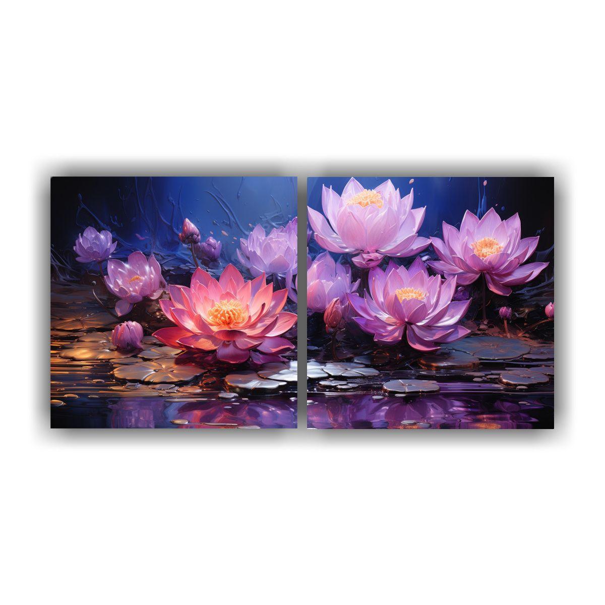 Pintura En Lienzo Estilo Artsy De Loto Negro 60x30 Cm-0