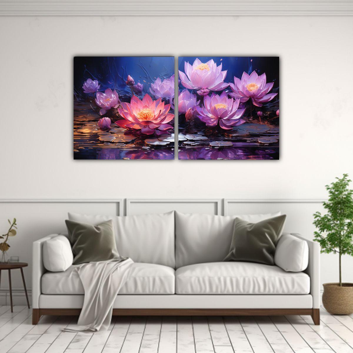Pintura En Lienzo Estilo Artsy De Loto Negro 60x30 Cm-2