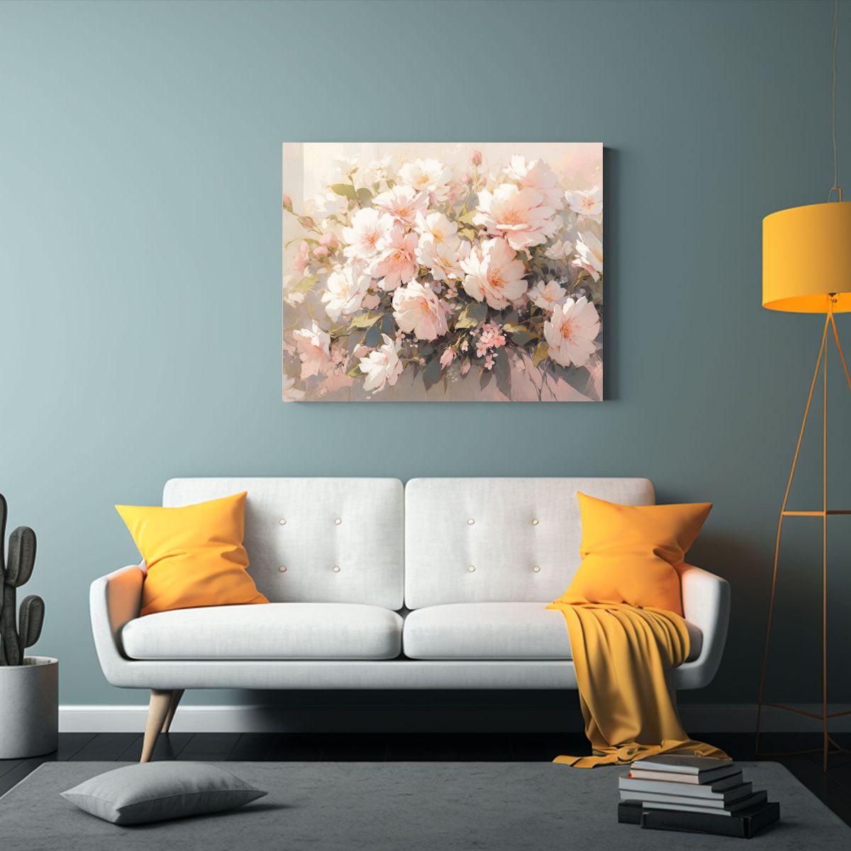 Pintura En Lienzo Estilo Galería Con Textura De Flores Blan 90x60cm-2