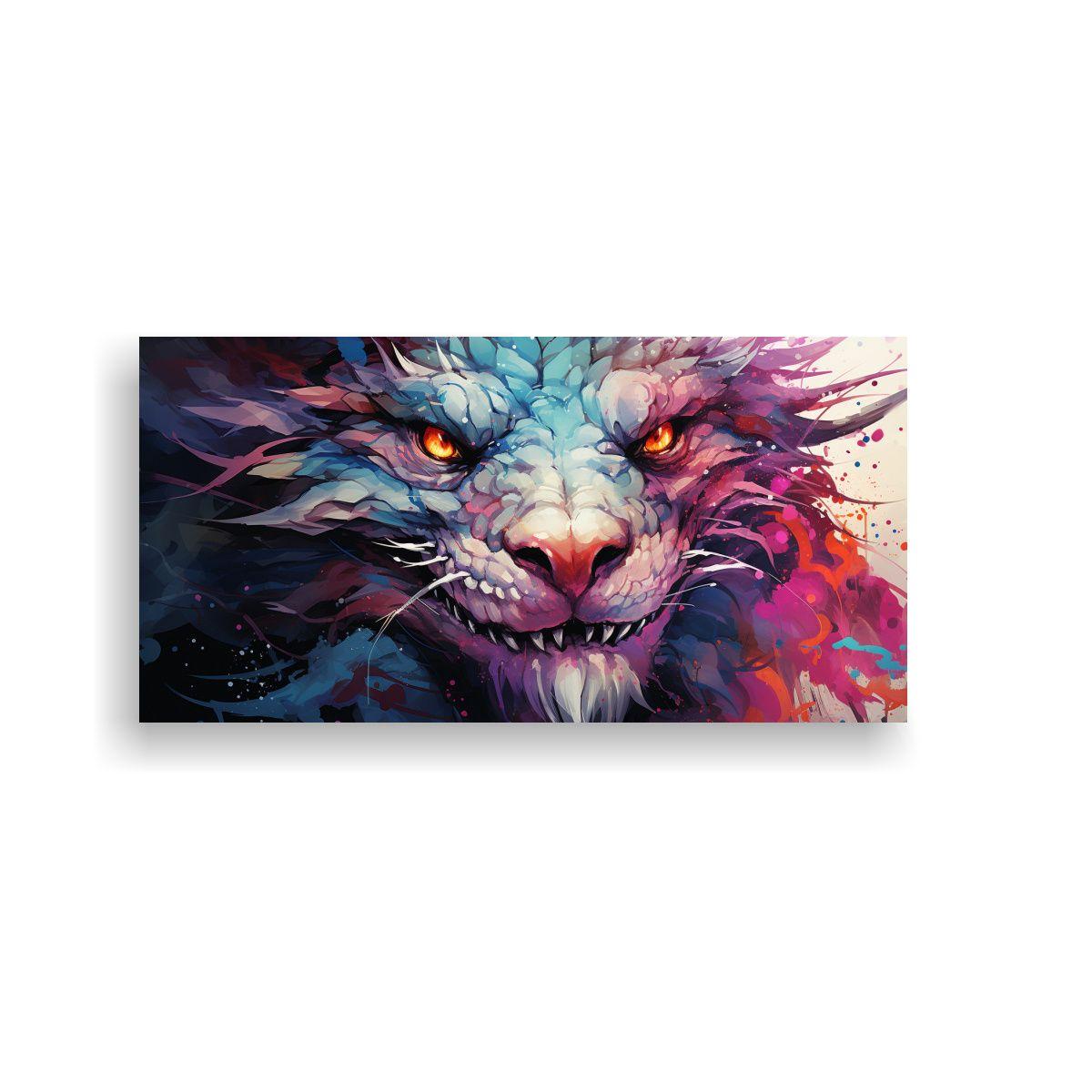 Cuadro De Tela Dragón Arcoíris Y Morado Neonoir 40x20cm-0