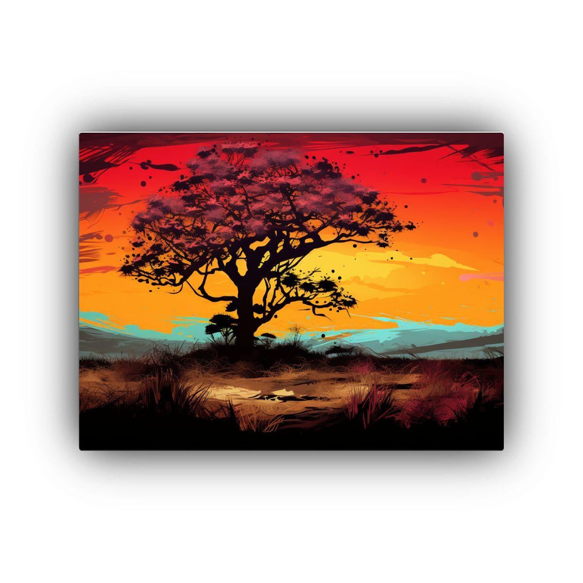 Lienzo De Calidad Con Árbol De Sabana Y Desierto En Colores 65x50cm-0