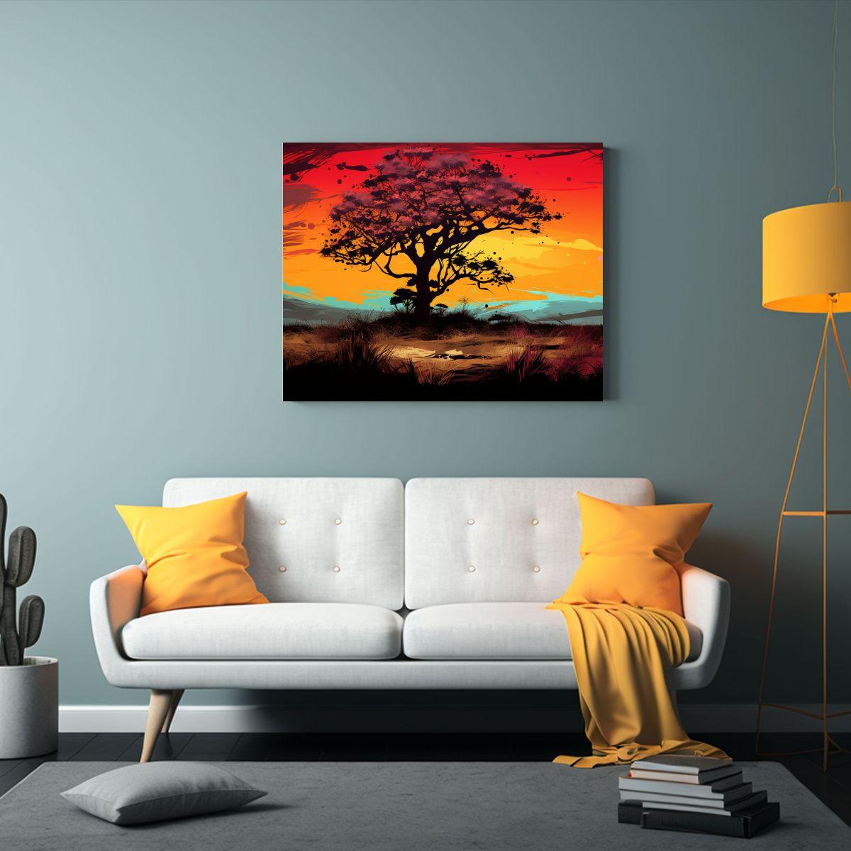 Lienzo De Calidad Con Árbol De Sabana Y Desierto En Colores 65x50cm-2