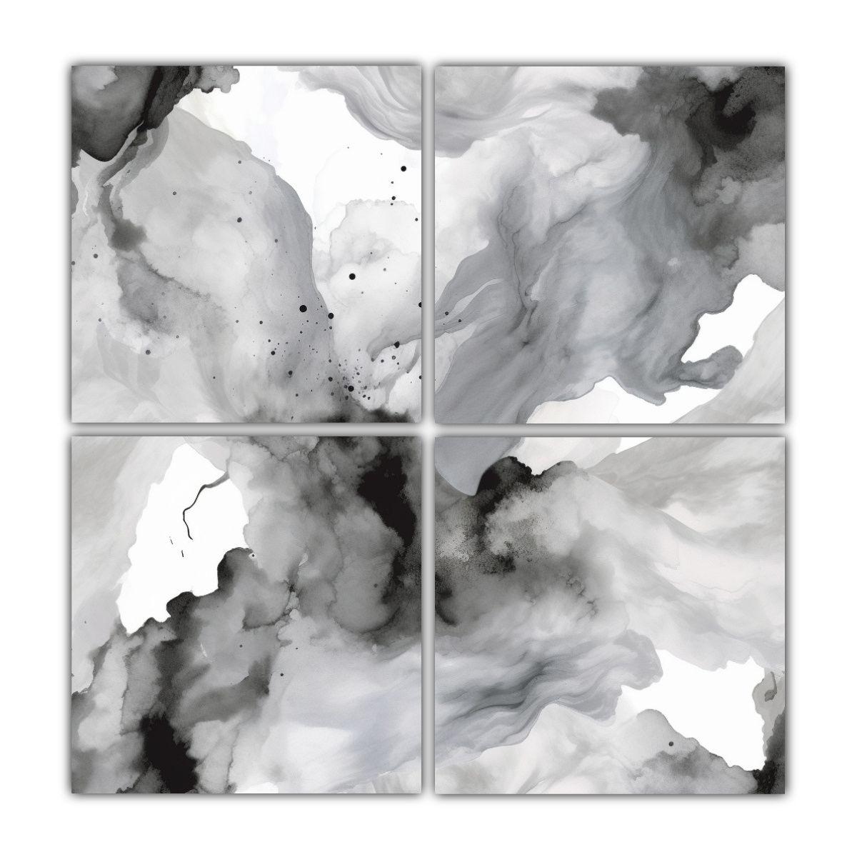4 Cuadros Imagen Mural Textura Acuarela Gris 140x140 Cm-0