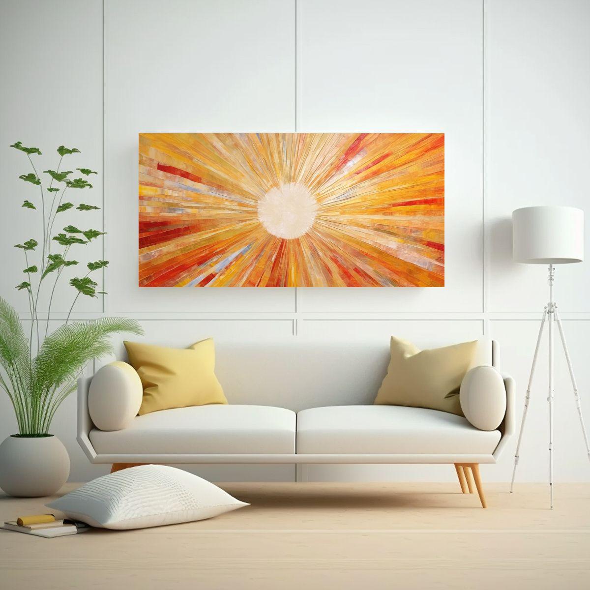 Pintura Abstracta Minimalista De Sol Con Rayos, 80x40cm-2