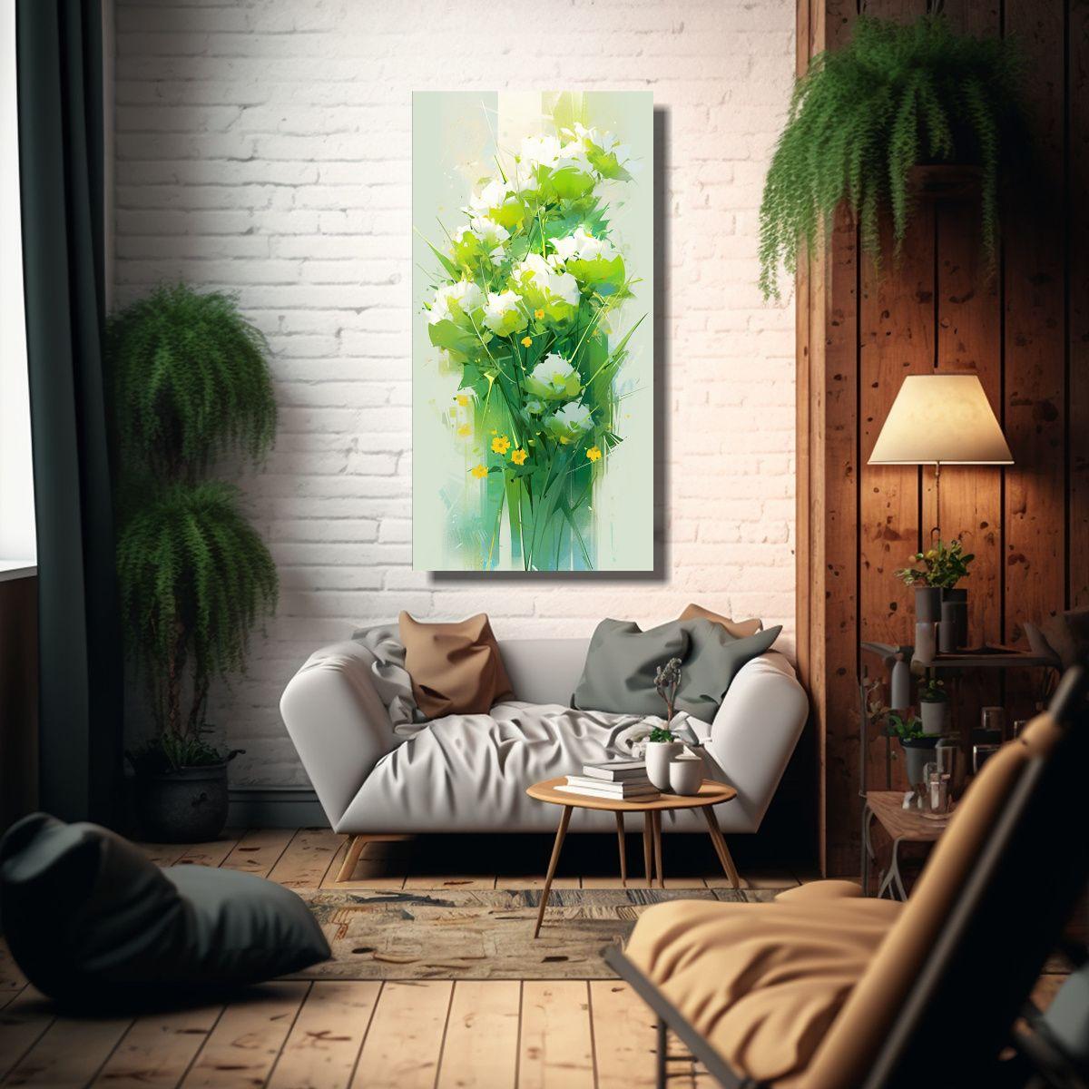 Arte De Pared Acuarela Expresividad A Green Colors 80x160cm-2