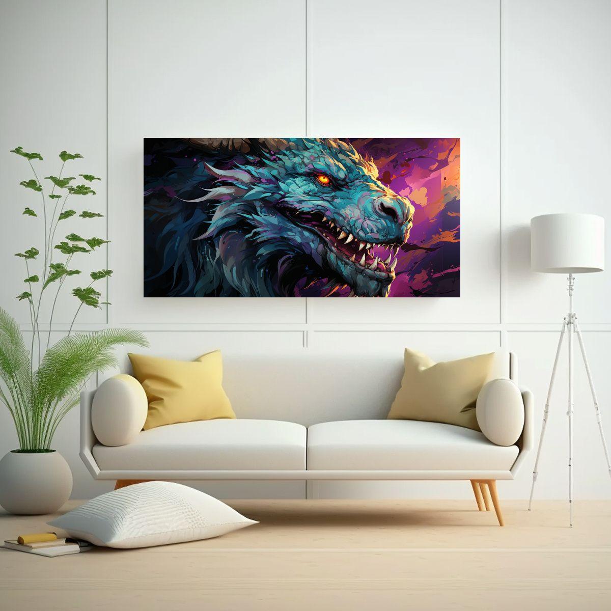Cuadro De Detalles Intrincados De Un Dragón En Co 160x80cm-2