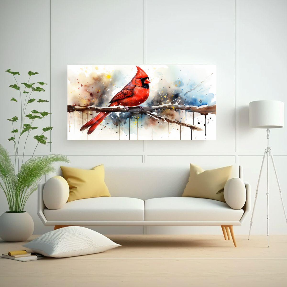 Cuadro Decorativo Neo Pop Art: Cardenal En Acuarel 40x20cm-2