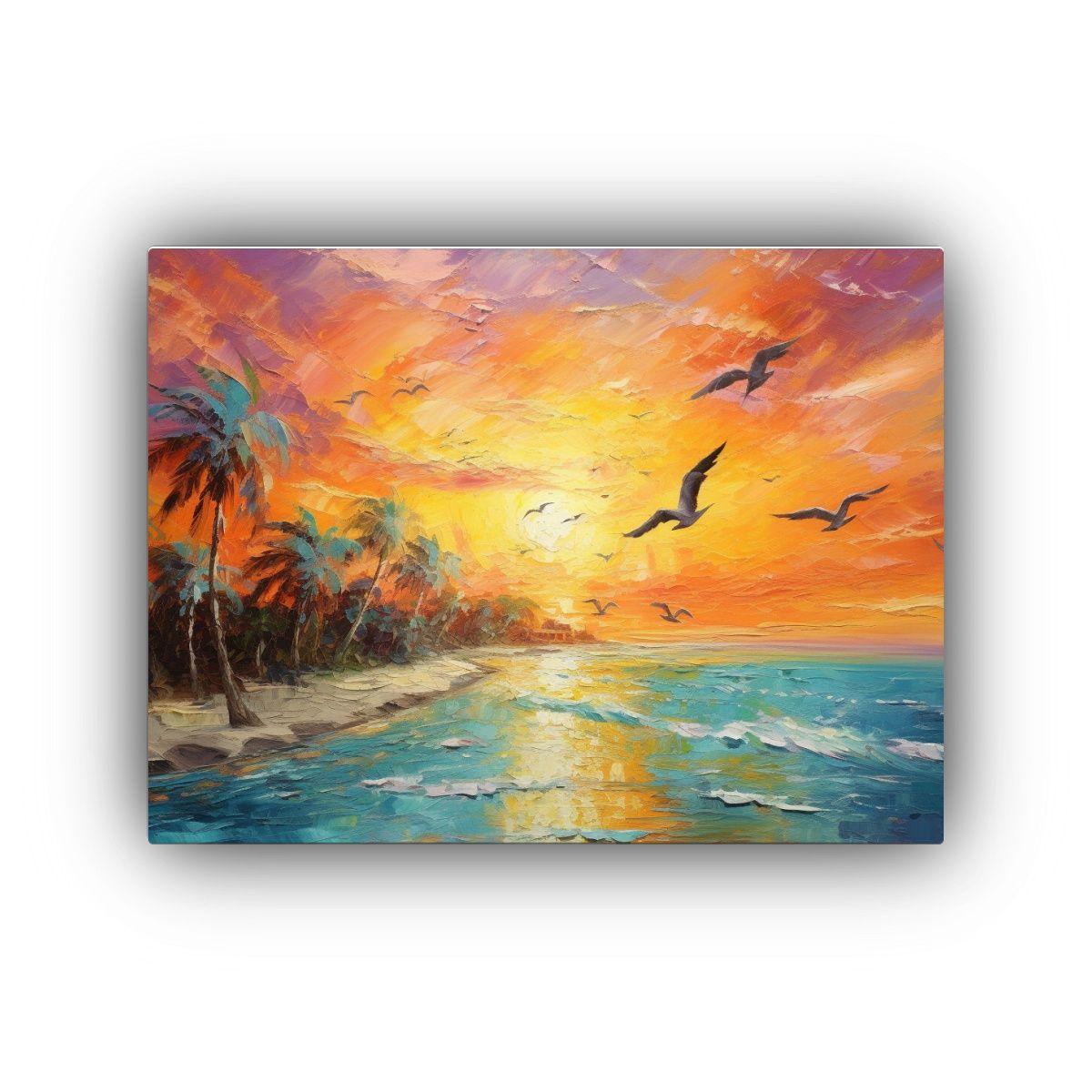 Cuadro En Bastidor Fantasía Tropical Con Arcoíris Vibrante 90x60cm-0